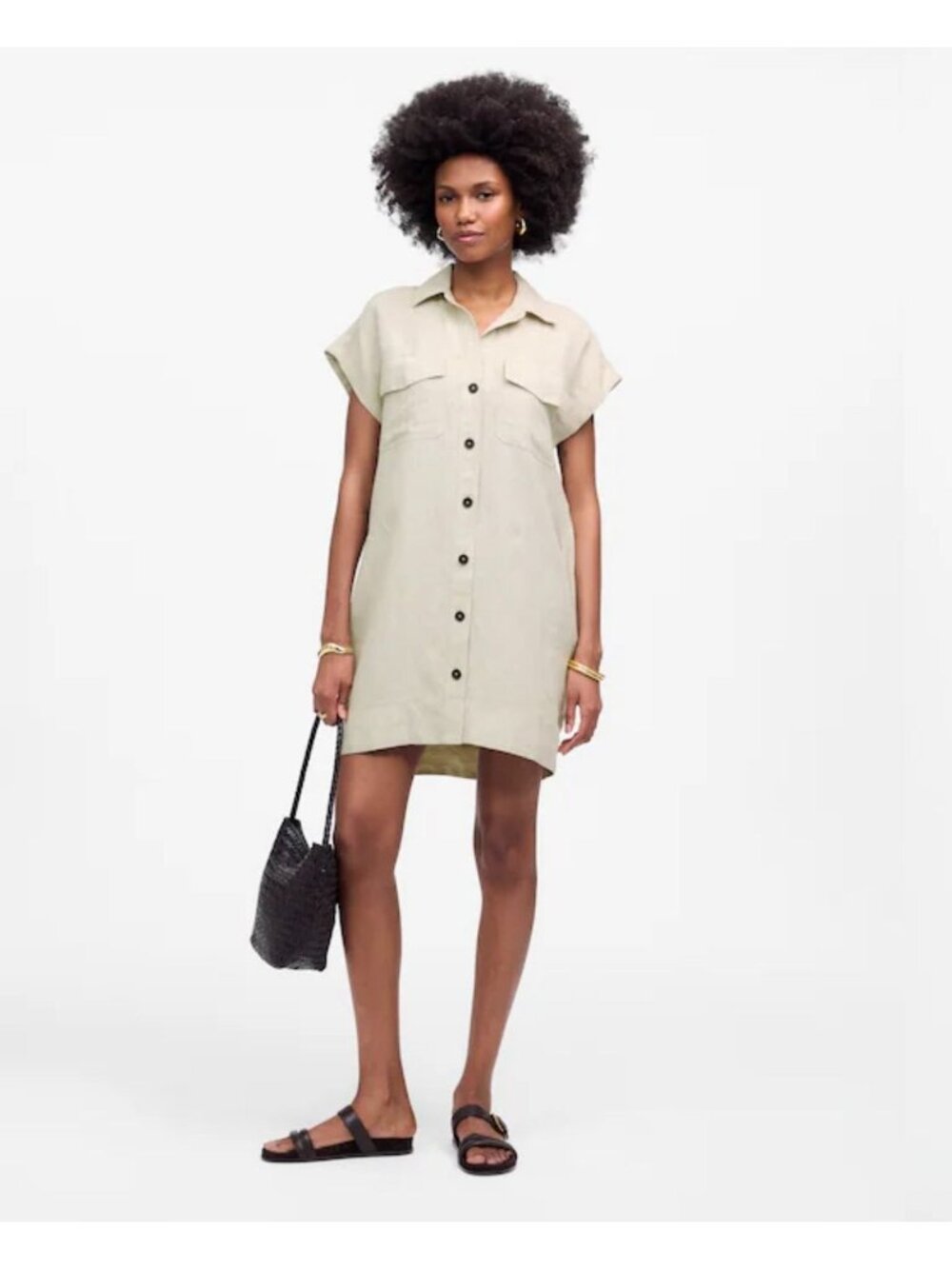 NEW Madewell Utility Short-Sleeve Mini Shirtdress in 100% Linen - Size: Large